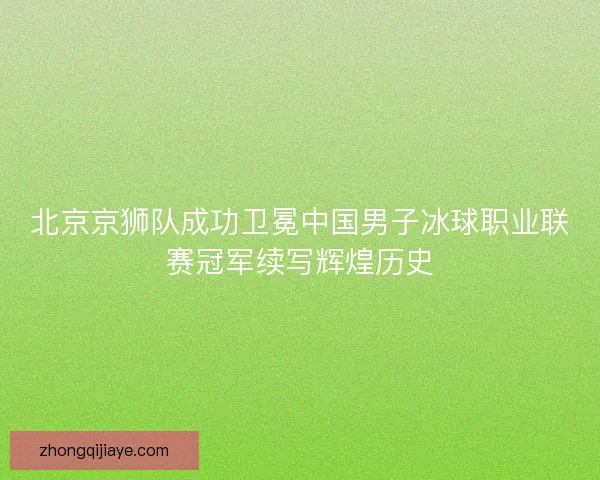 北京京狮队成功卫冕中国男子冰球职业联赛冠军续写辉煌历史